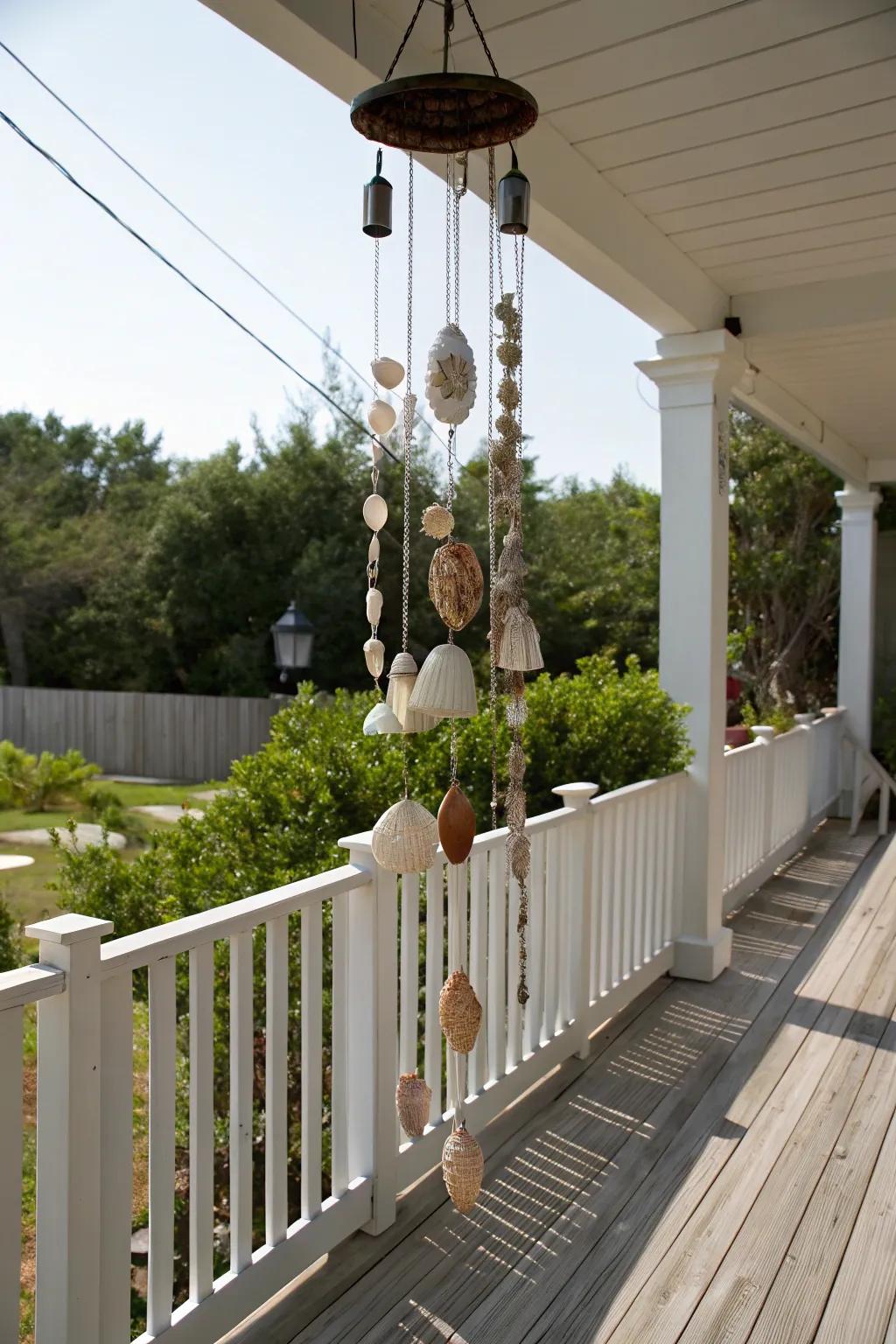 A seashell air melody ushers the calming sounds of the ocean to your abode.