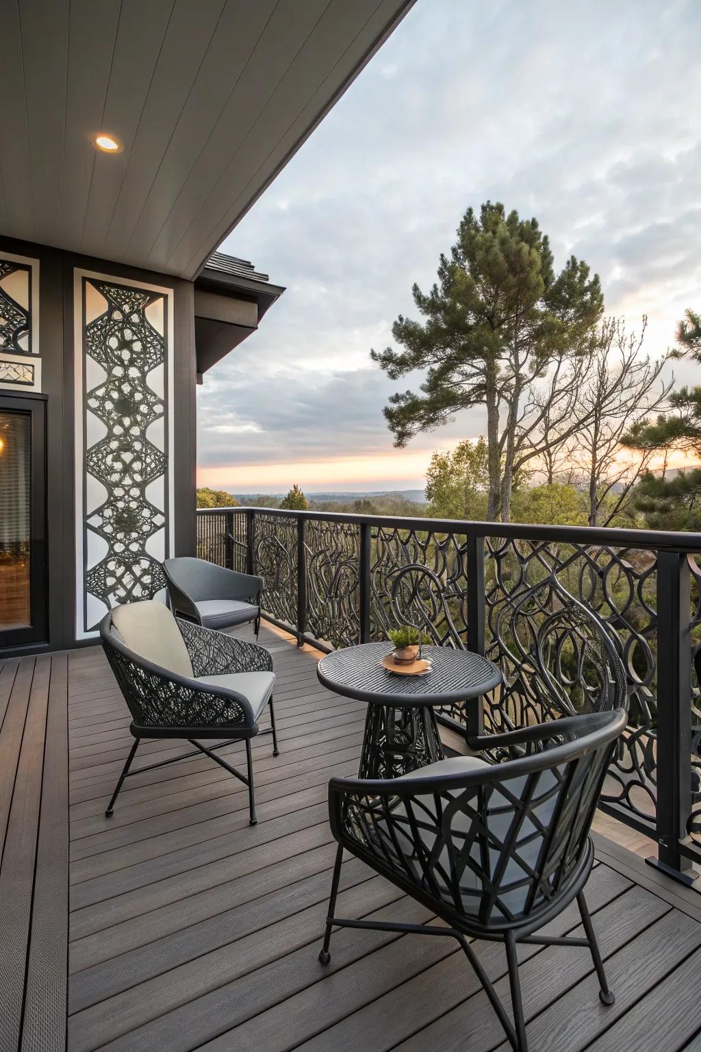 A deck with geometric shapes offering a bold, modern twist.