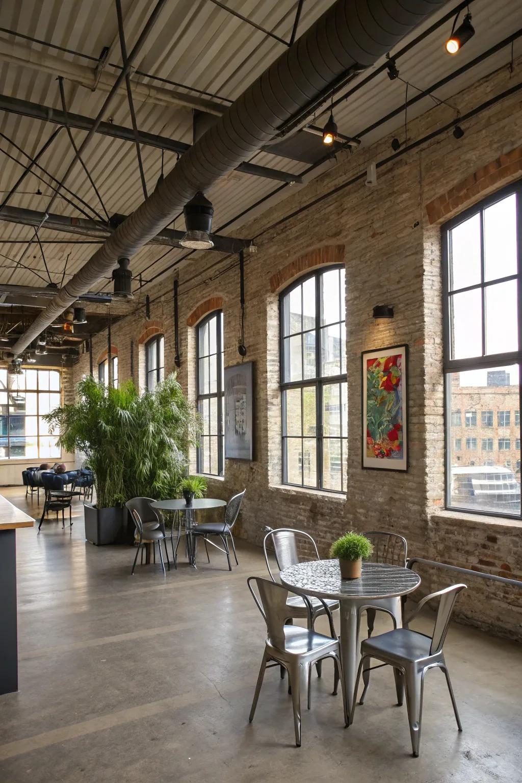An avant-garde blend of shiplap and industrial elements within an upscale apartment.