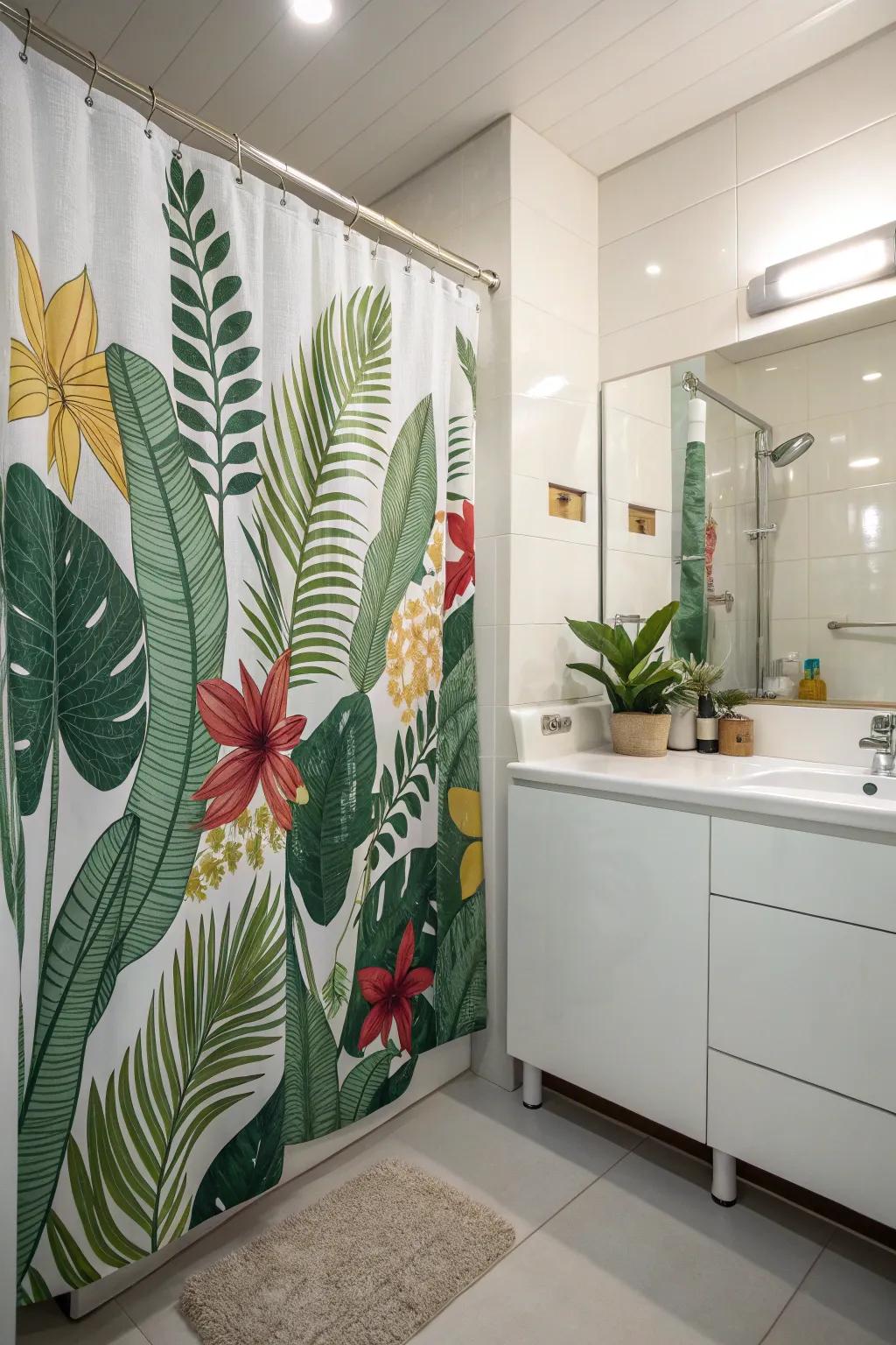Tropical themes introduce a vacation vibe to your bathroom.
