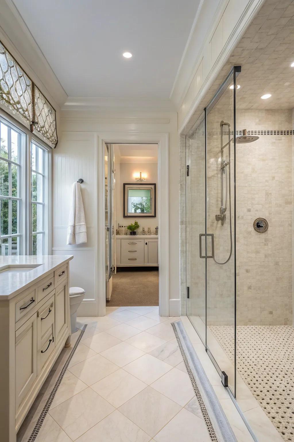 Open showers create a modern bathroom experience.
