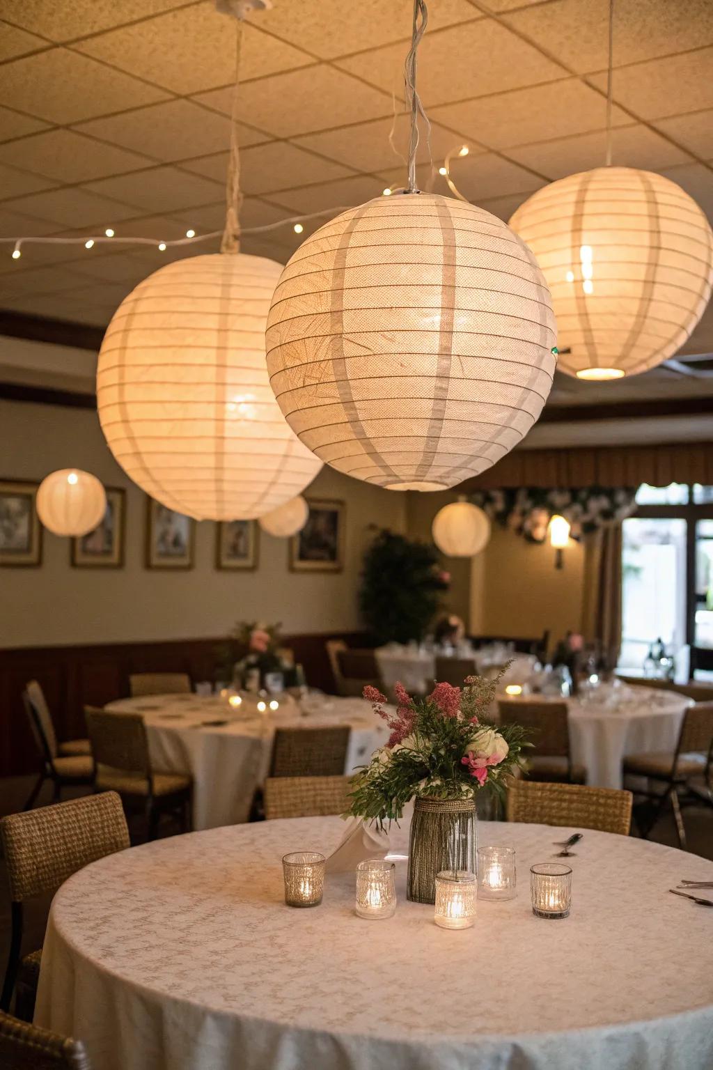 Paper lanterns establish a magical and festive atmosphere.