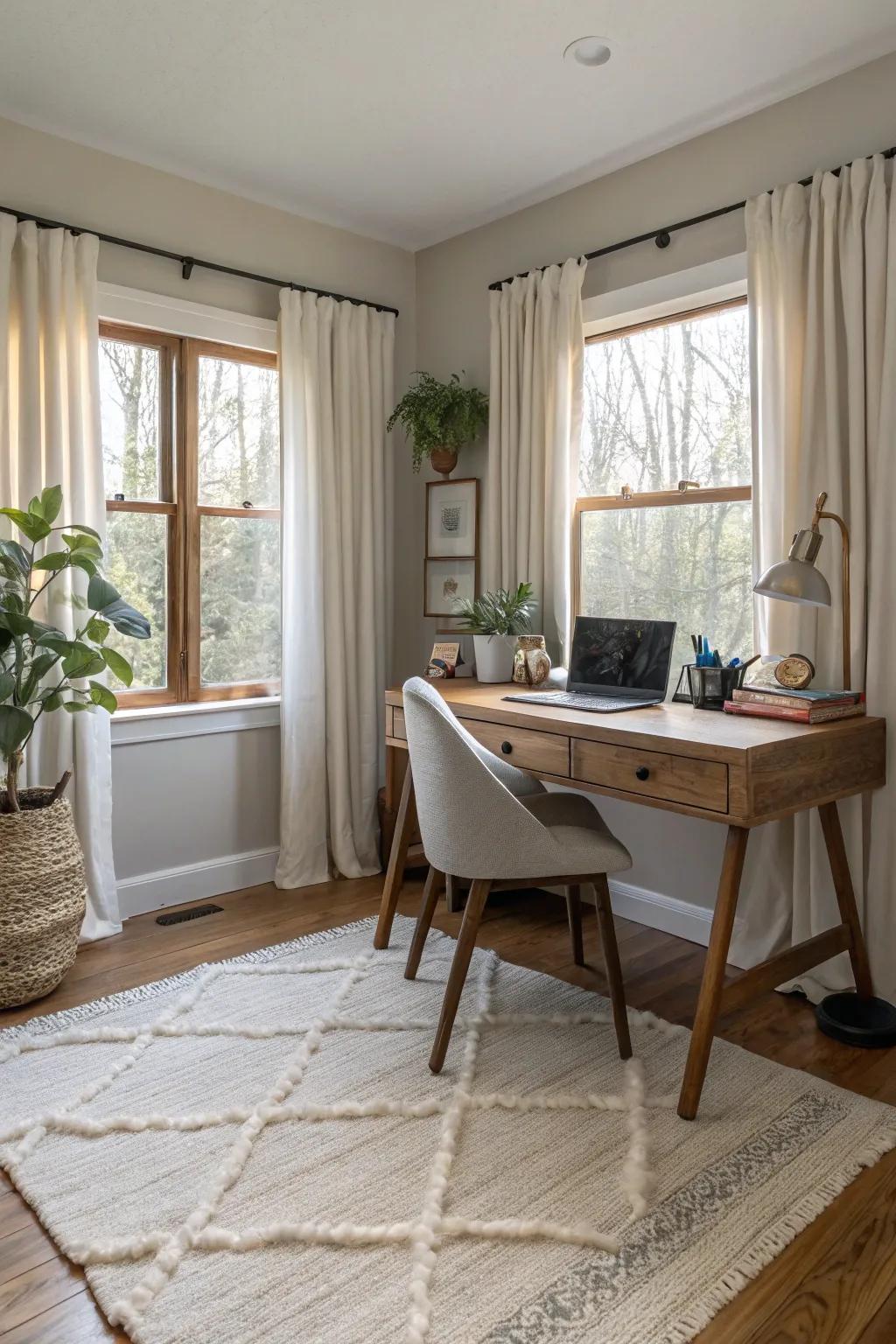 Layering different textures makes your workspace more warm and inviting.