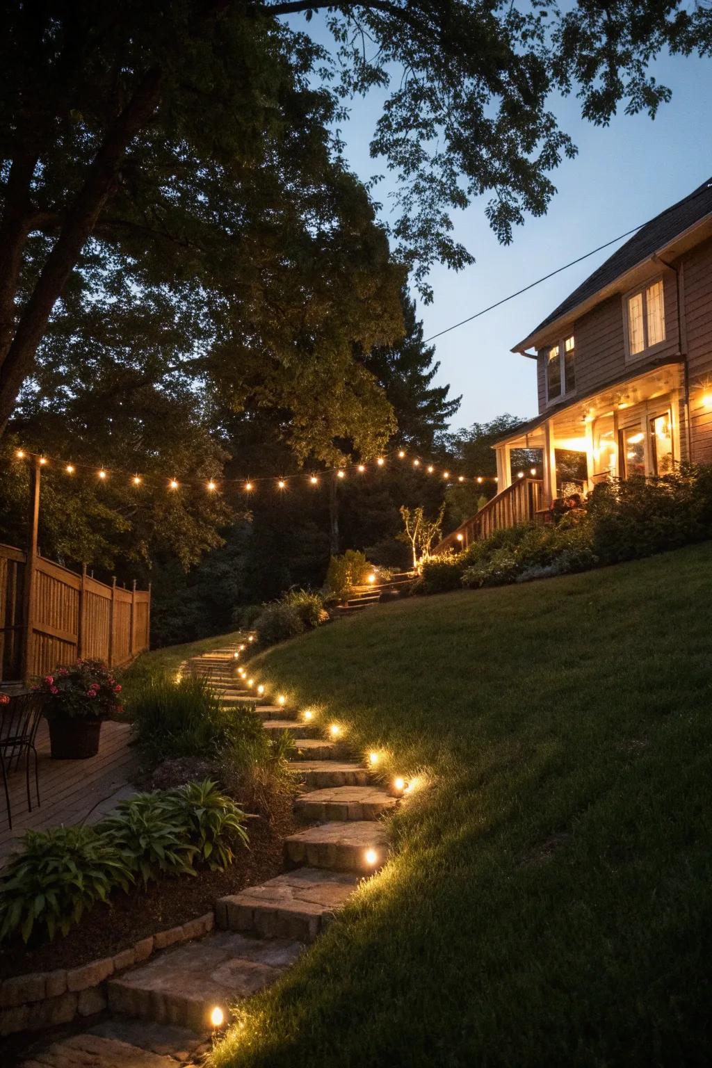 Ambient lighting enhances safety and ambiance.