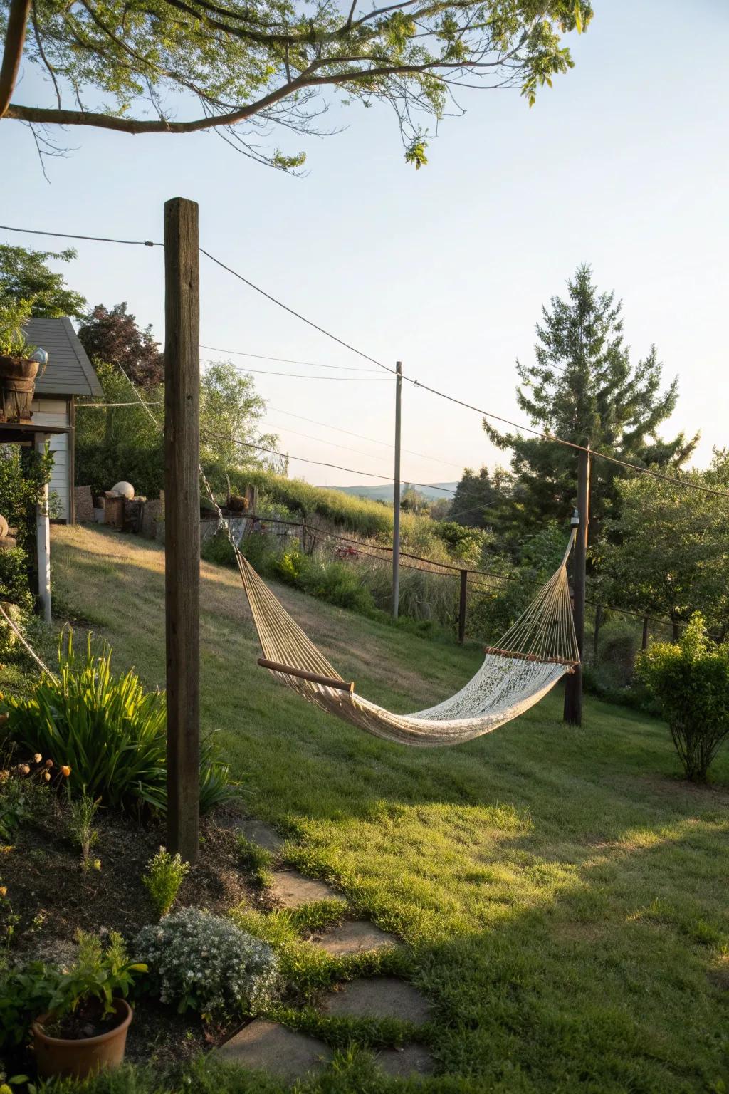 A swing bed adds a touch of leisure to your sloping garden.
