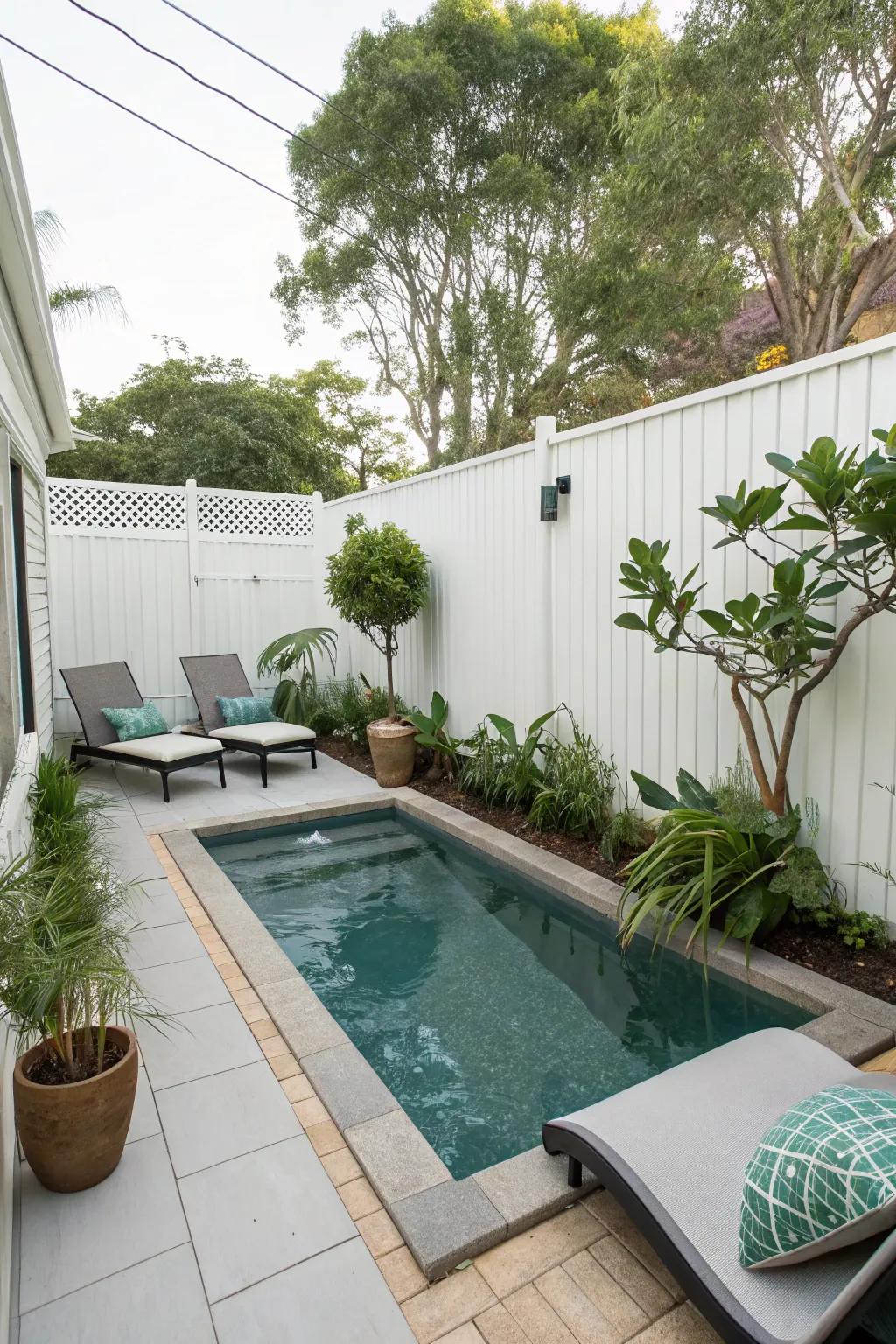A plunge pool offers a refreshing dip and fits perfectly within a compact backyard.