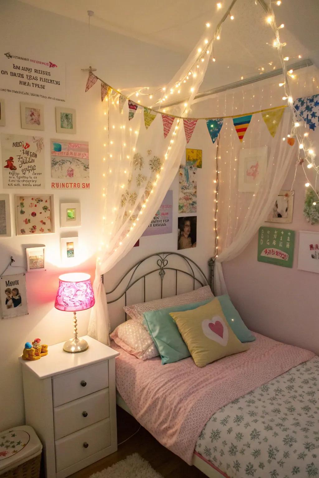 Whimsical touches transform the space into an enchanted escape.