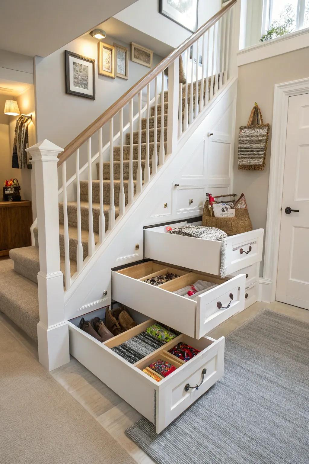 Hidden storage maintains organization and performance.