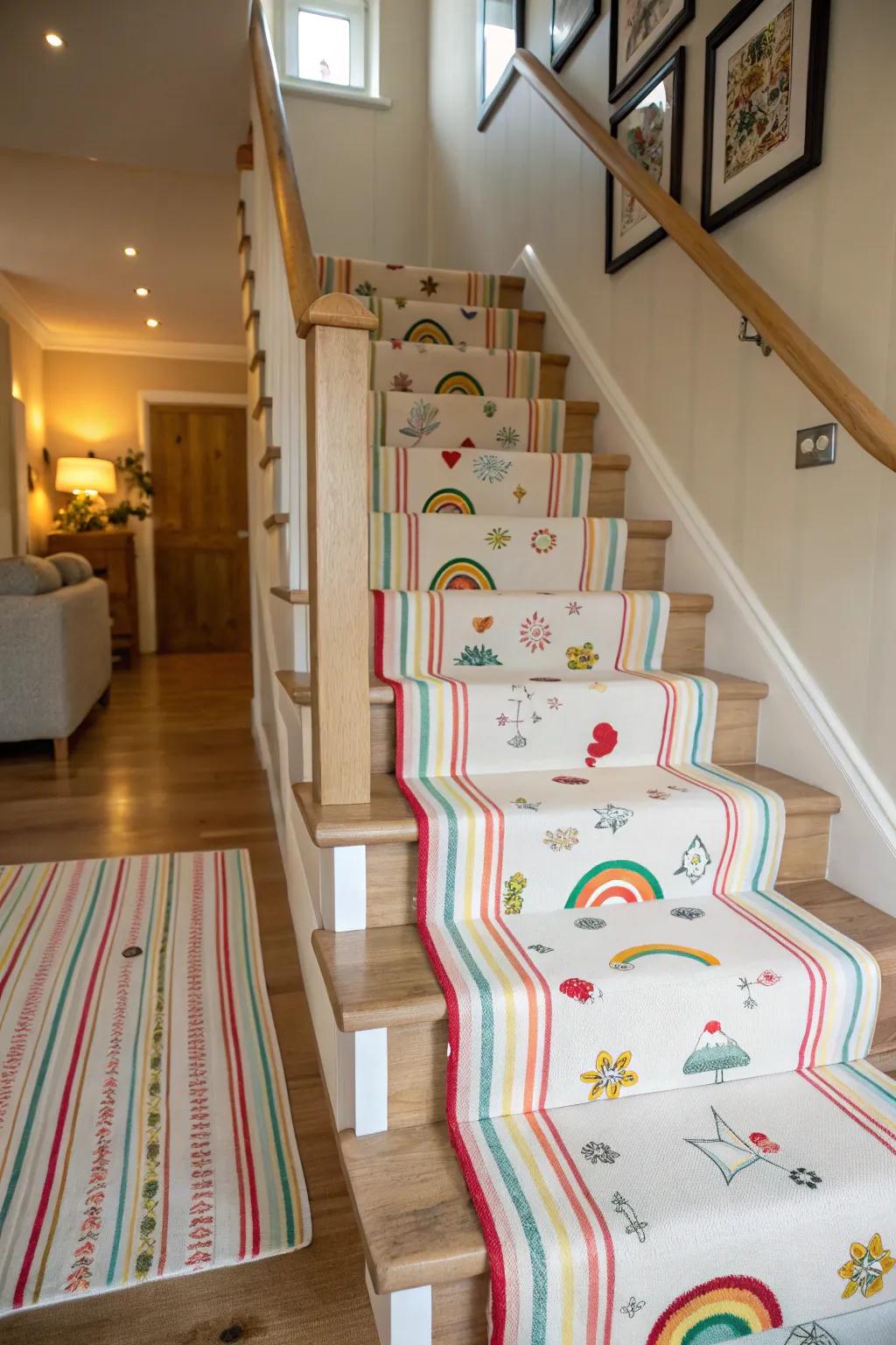Playful designs add a whimsical touch to this family friendly staircase.