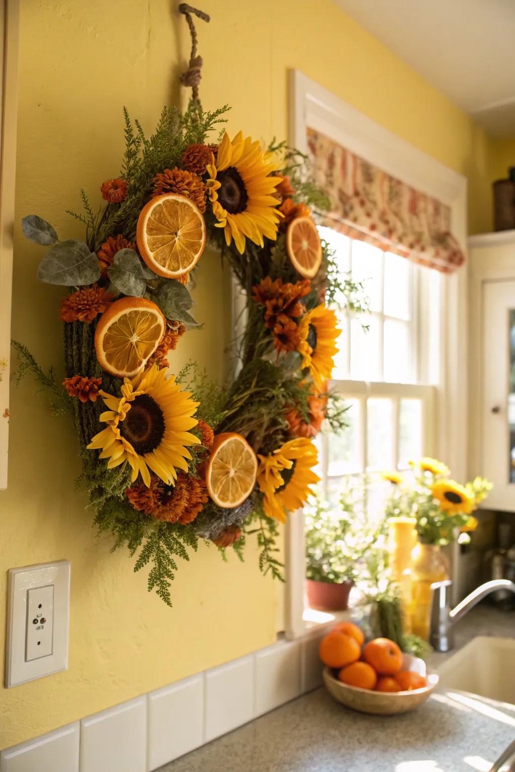 A burst of citrus allure through sunflowers and dehydrated citrus.
