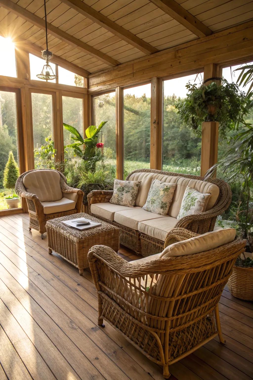 Wicker and rattan offer a natural, budget-friendly aesthetic.