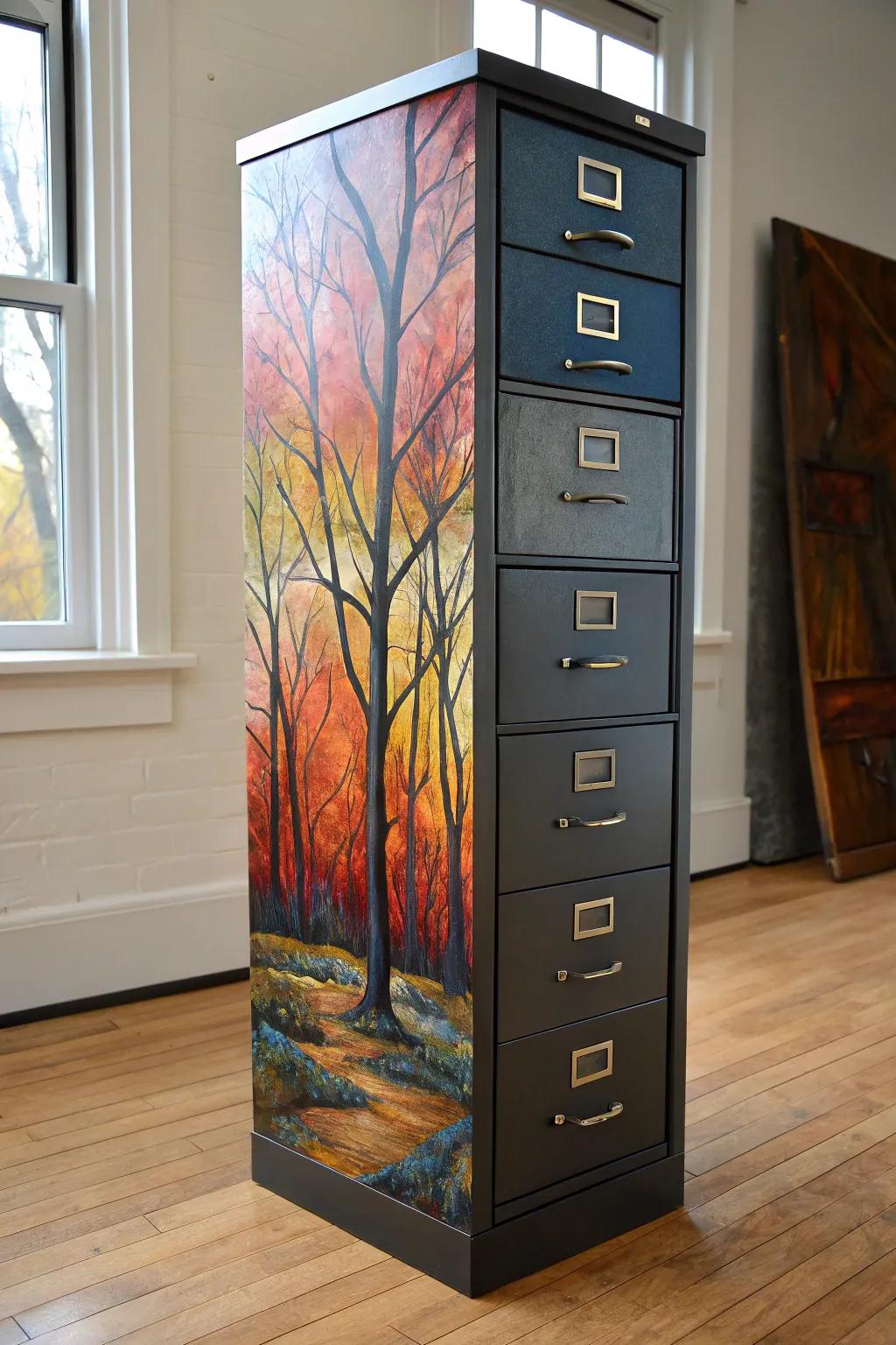 Transform your filing cabinet into a masterpiece with a touch of artistic flair.