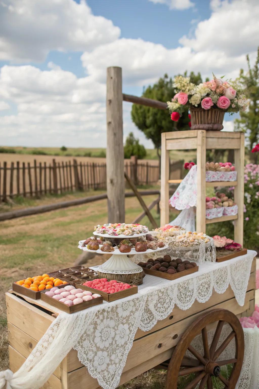 Timeless rolling stand displaying a variety of treats.