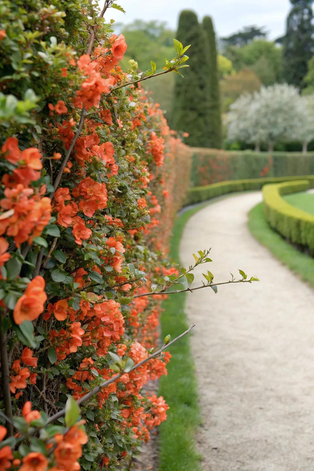 Flowering quince brings a bold splash of orange.