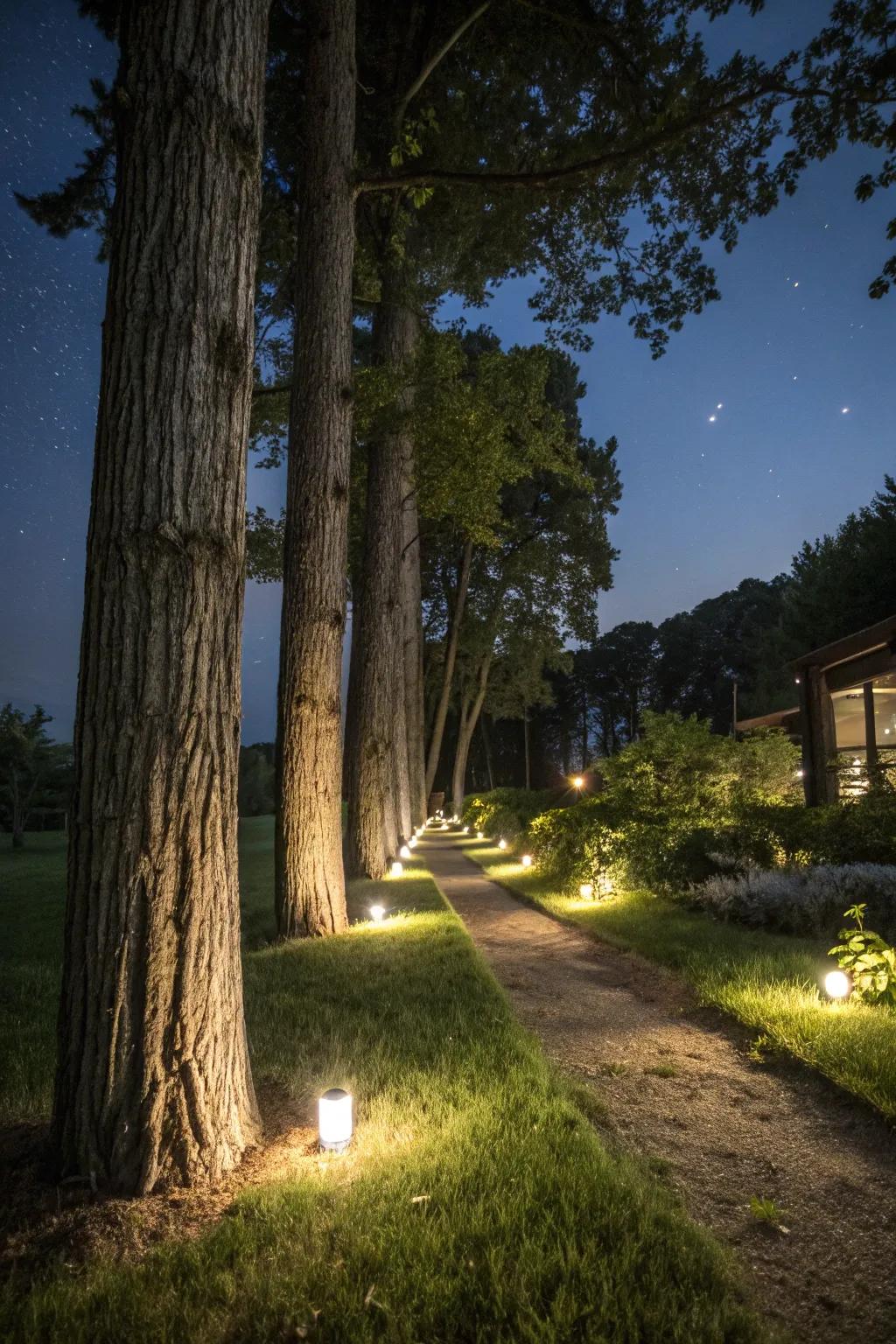 Kinetic detector lights impart a dynamic component to tree illumination.