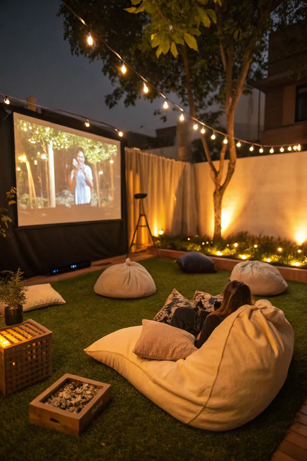 An enchanting film night setting on lawn.