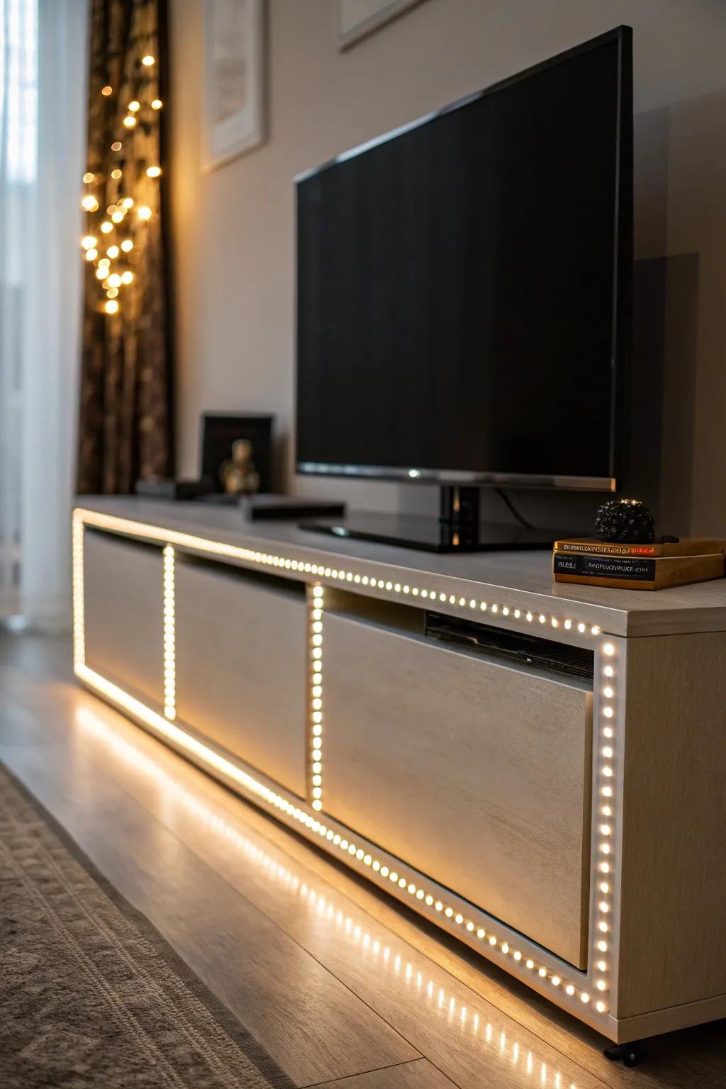 Ornamental illumination infuses drama and warmth into your TV space.