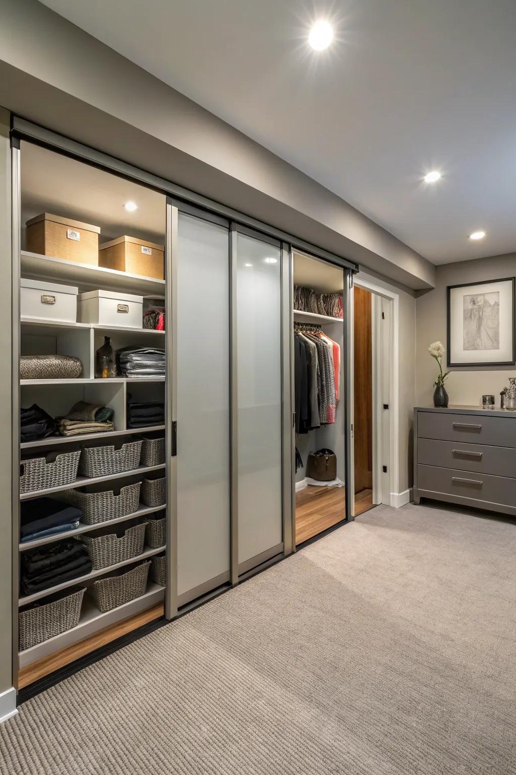 Sliding doors save space and add a modern touch.