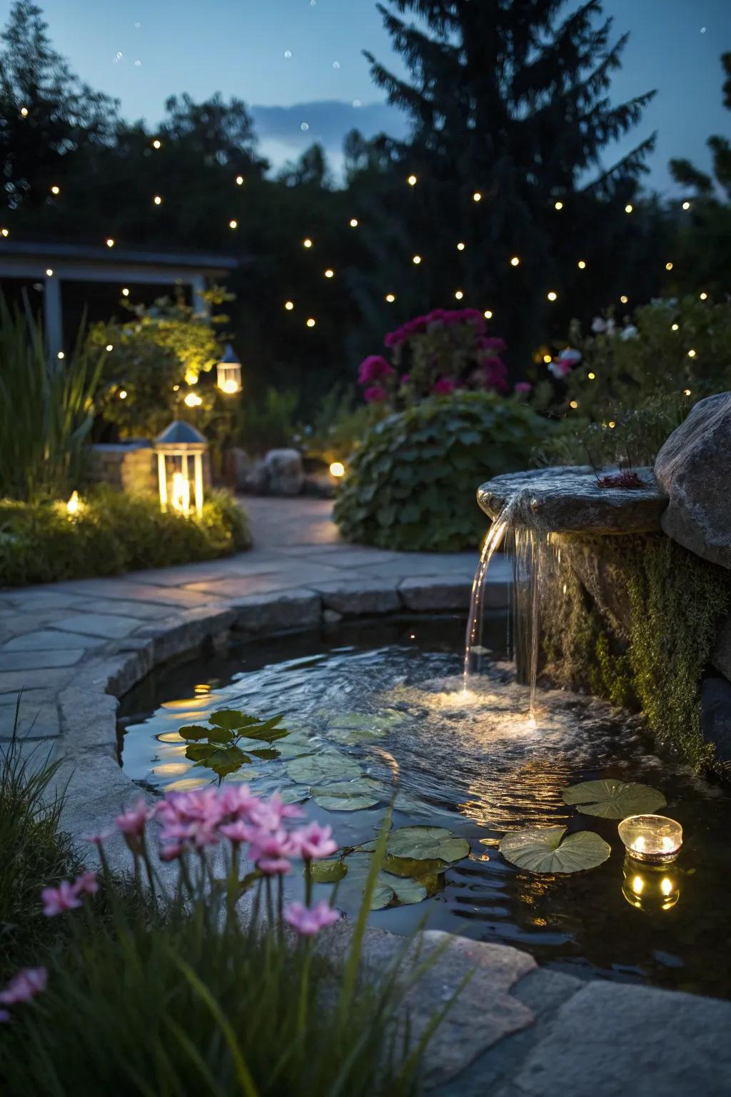 Underwater illumination adds nocturnal playfulness and charm.