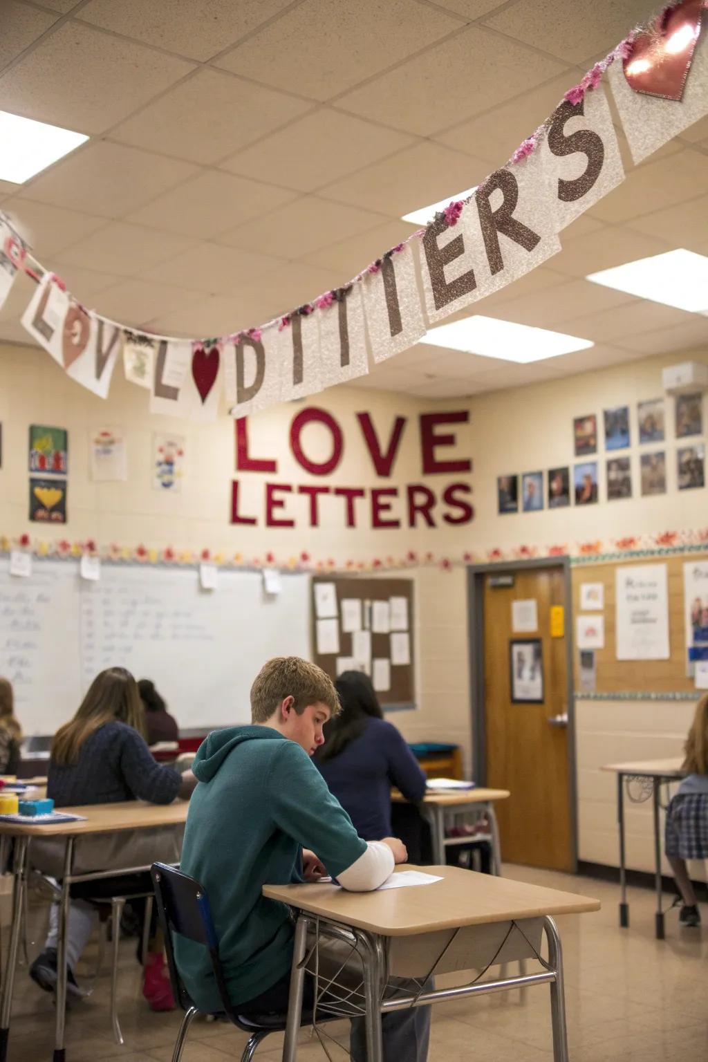A bunting of heartfelt communications that unifies the learning space.
