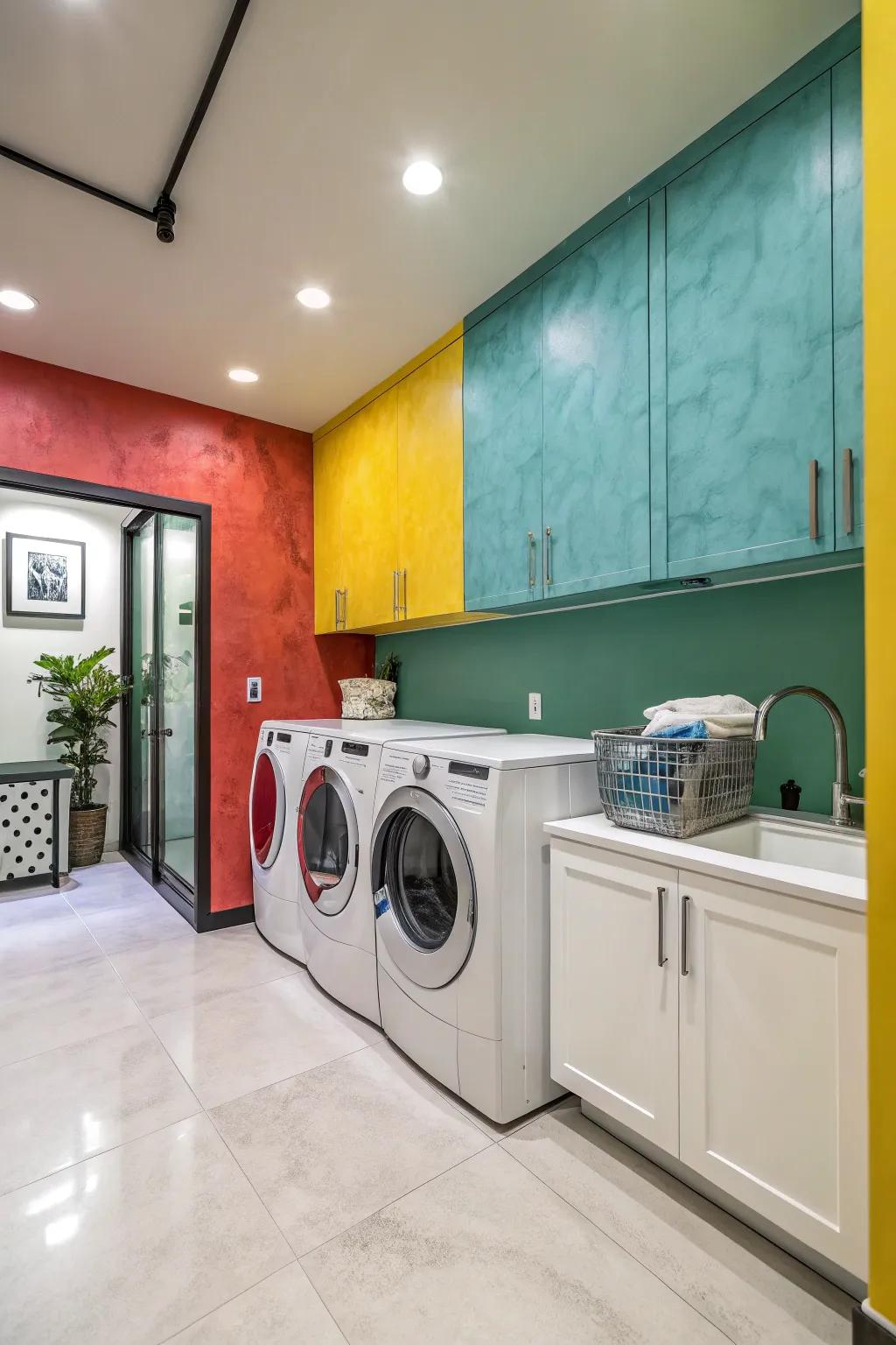 With an elegant Venetian plaster room, make laundry day better.