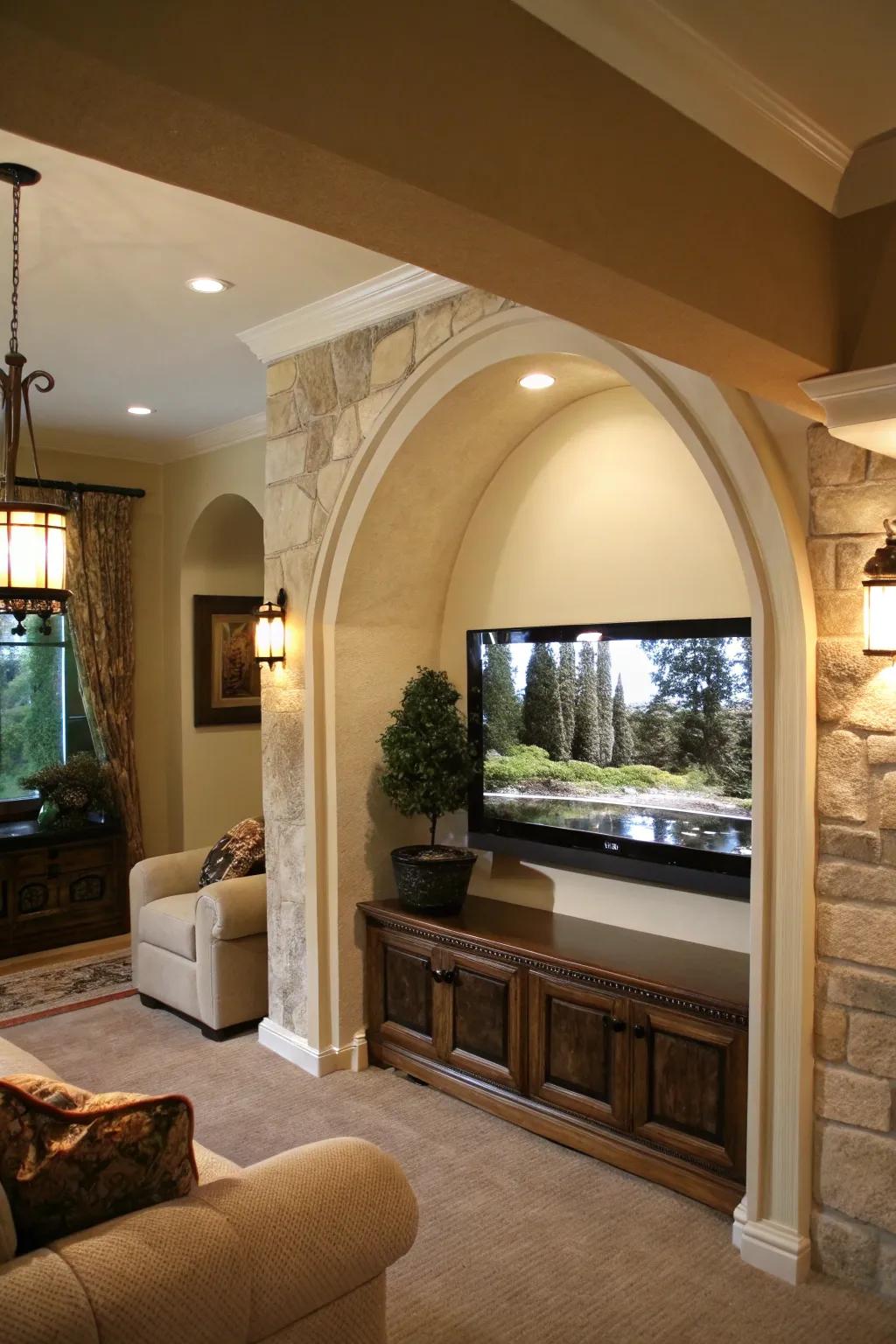 Utilizing architectural features can integrate your TV seamlessly.