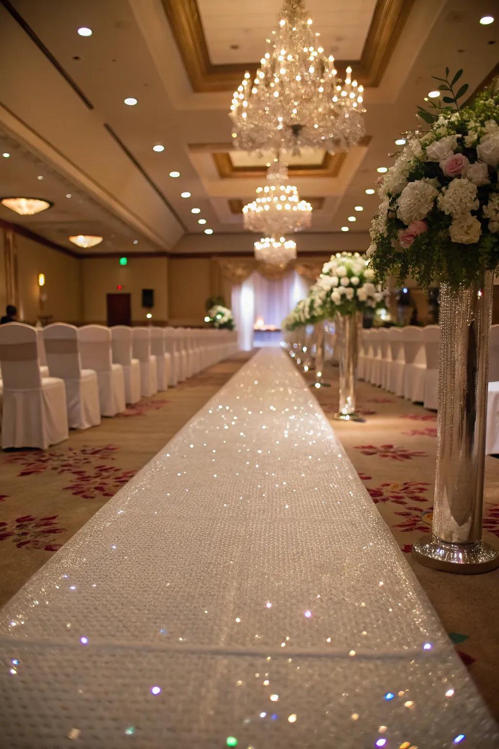 A sparkling crystal-embellished runner introduces glamour and sophistication.