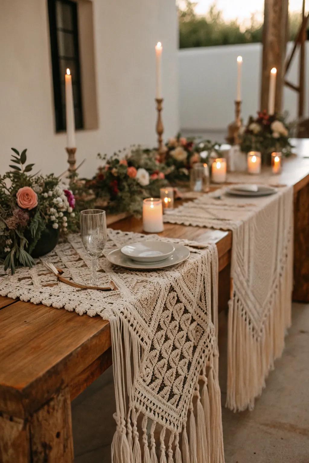 Bohemian knotted textile contributes texture and a free-spirited sensation.