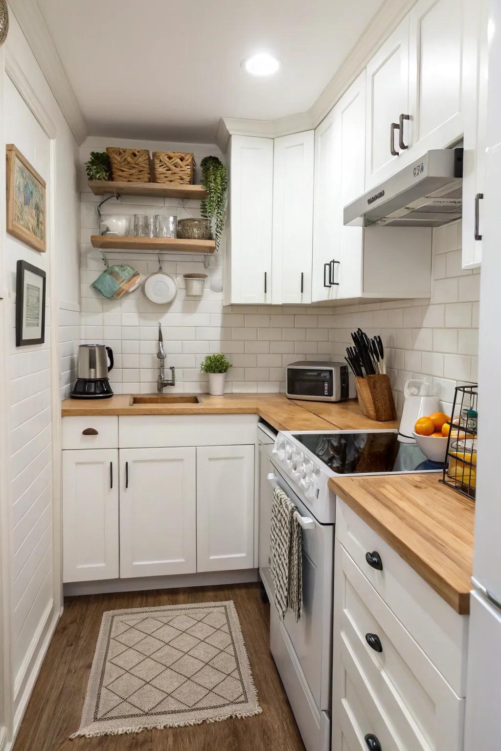 Clever design within a compact kitchen engenders an illusion of space.