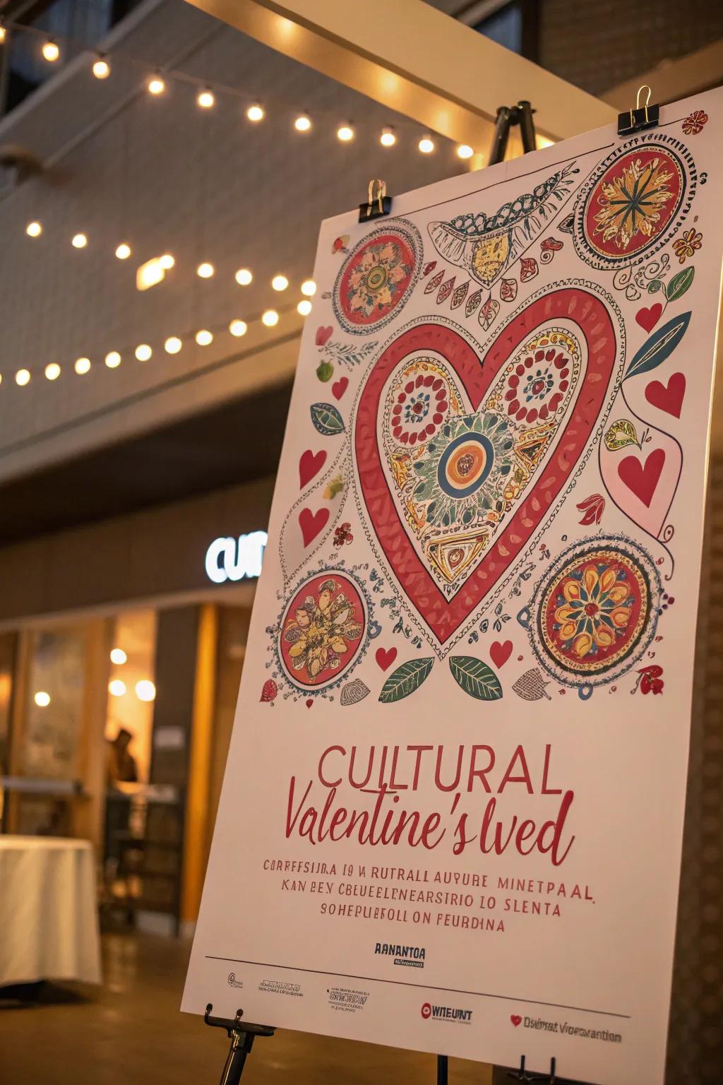A unique Valentine's poster drawing from cultural influences and traditional designs.