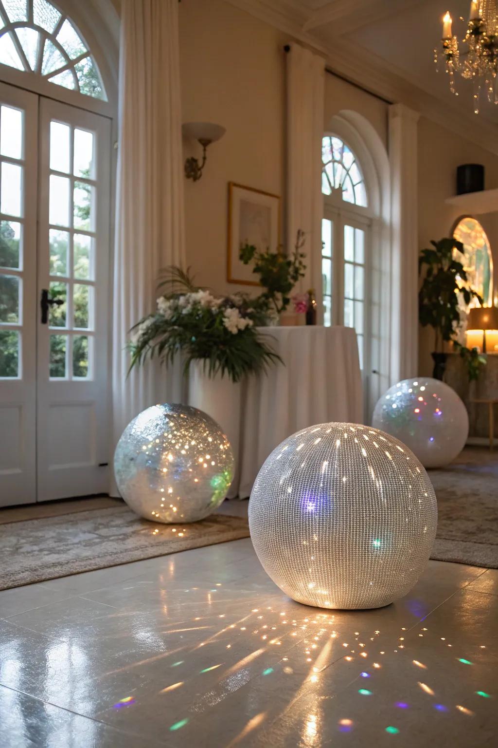 Iridescent details present a snow-resembling shimmer to the decor.