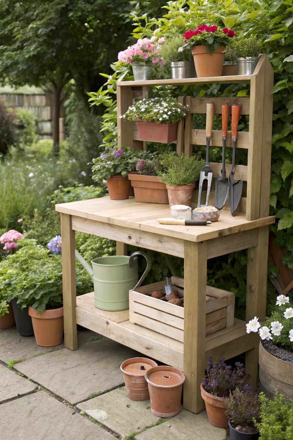 Stay organized using a practical timber workstation.