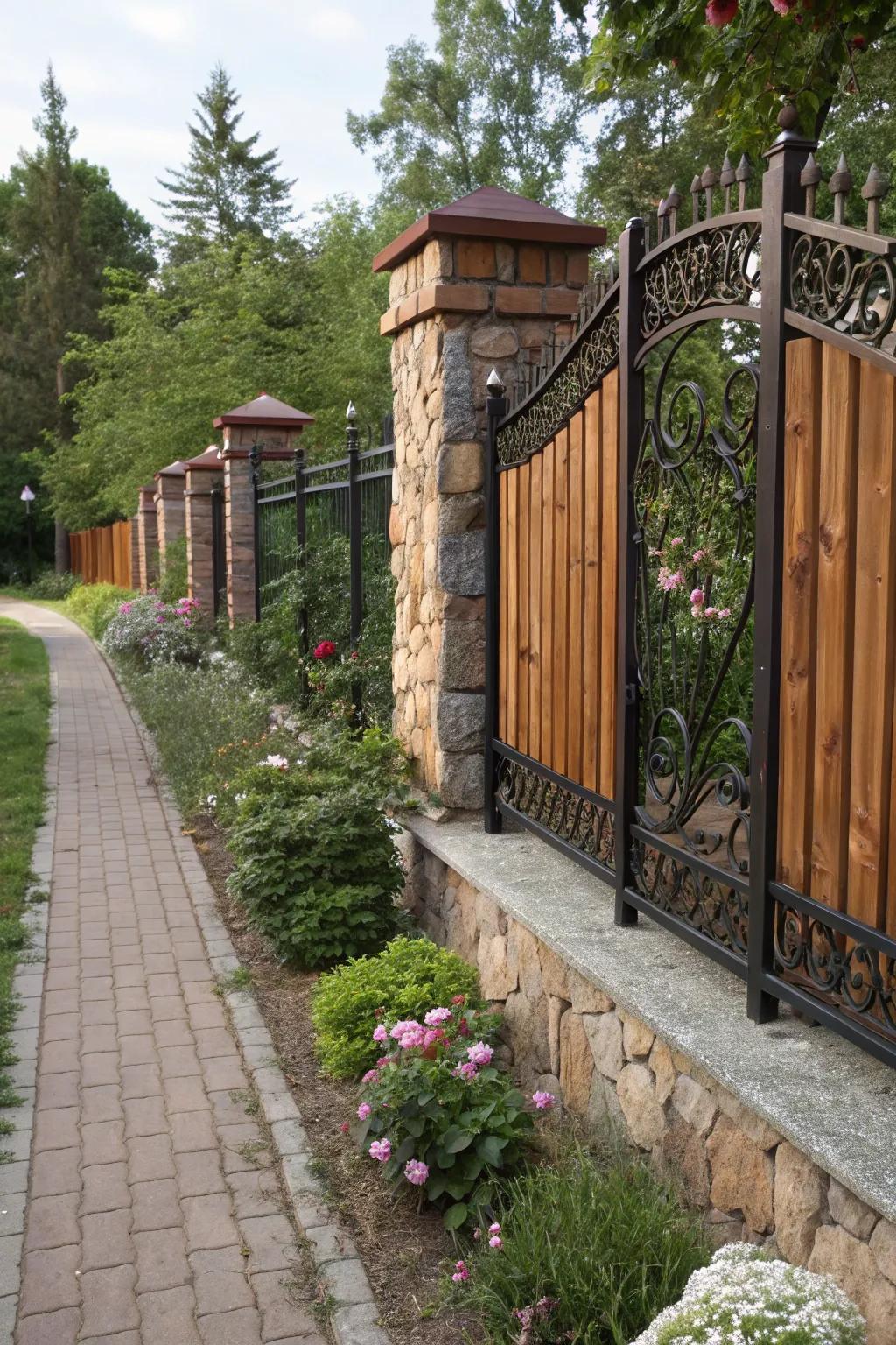 Combine materials for a fence that celebrates diversity and texture.