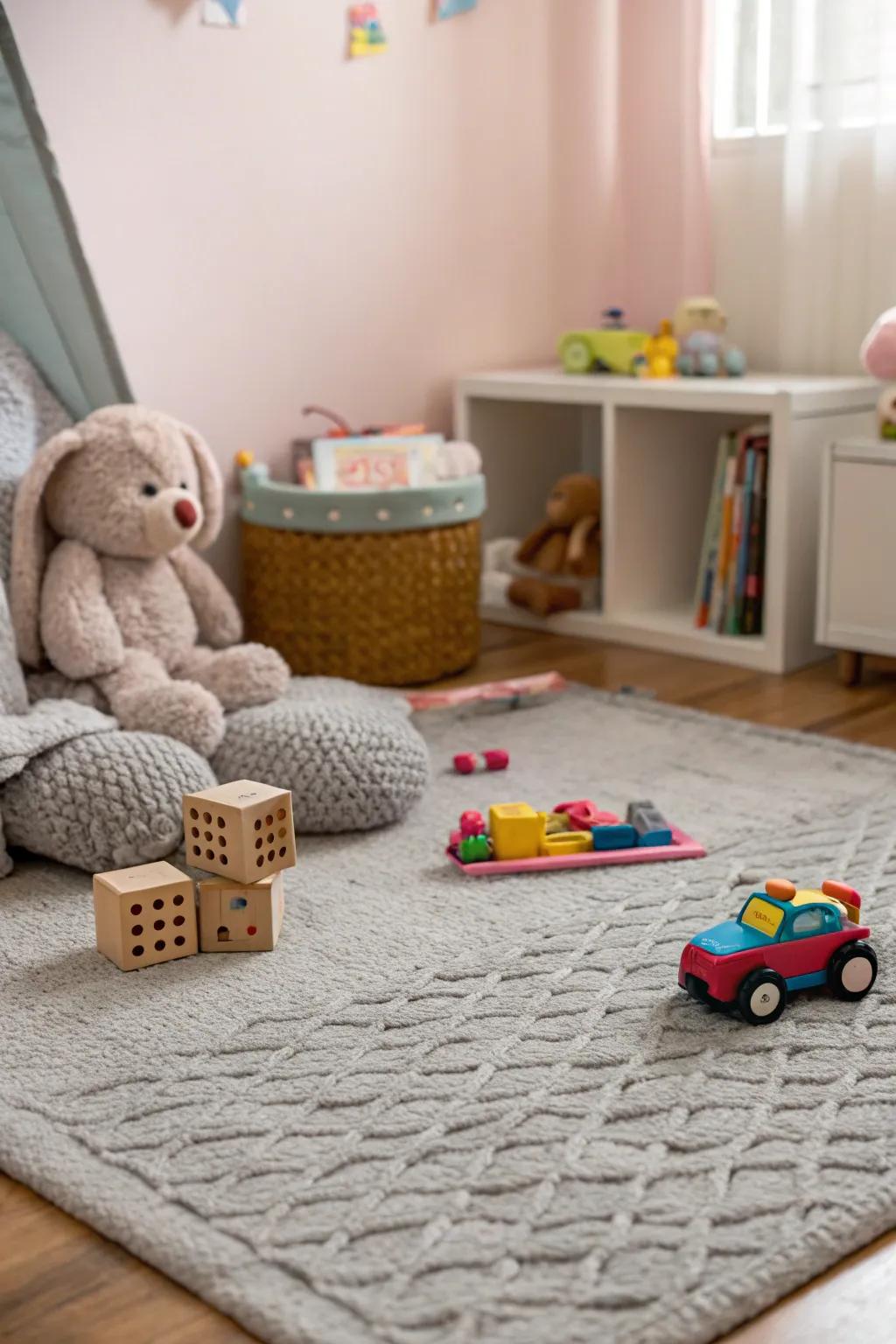 A soft rug adds warmth and comfort to a toddler’s space.