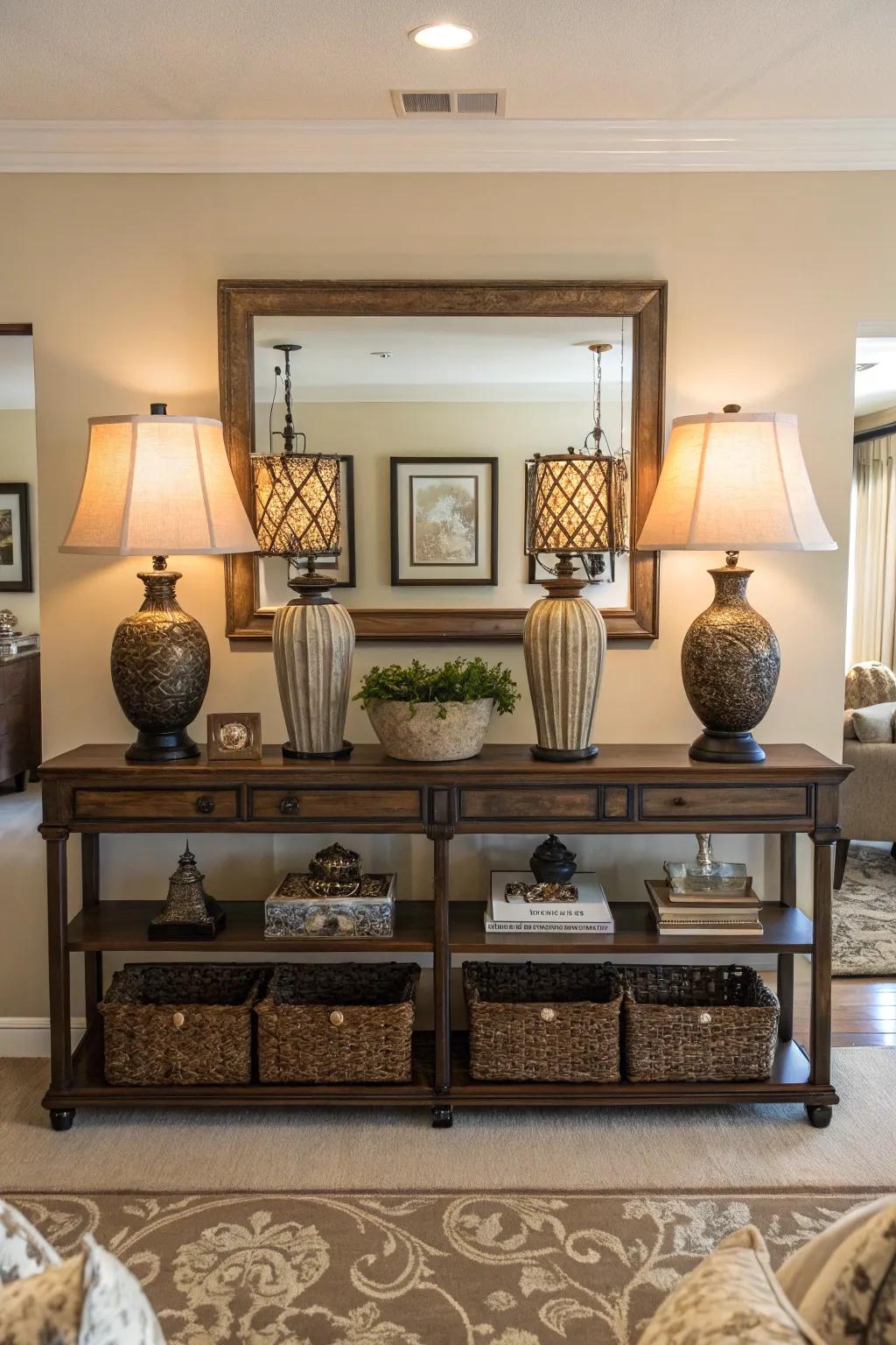 Create harmony using symmetrical ornamentation layouts.