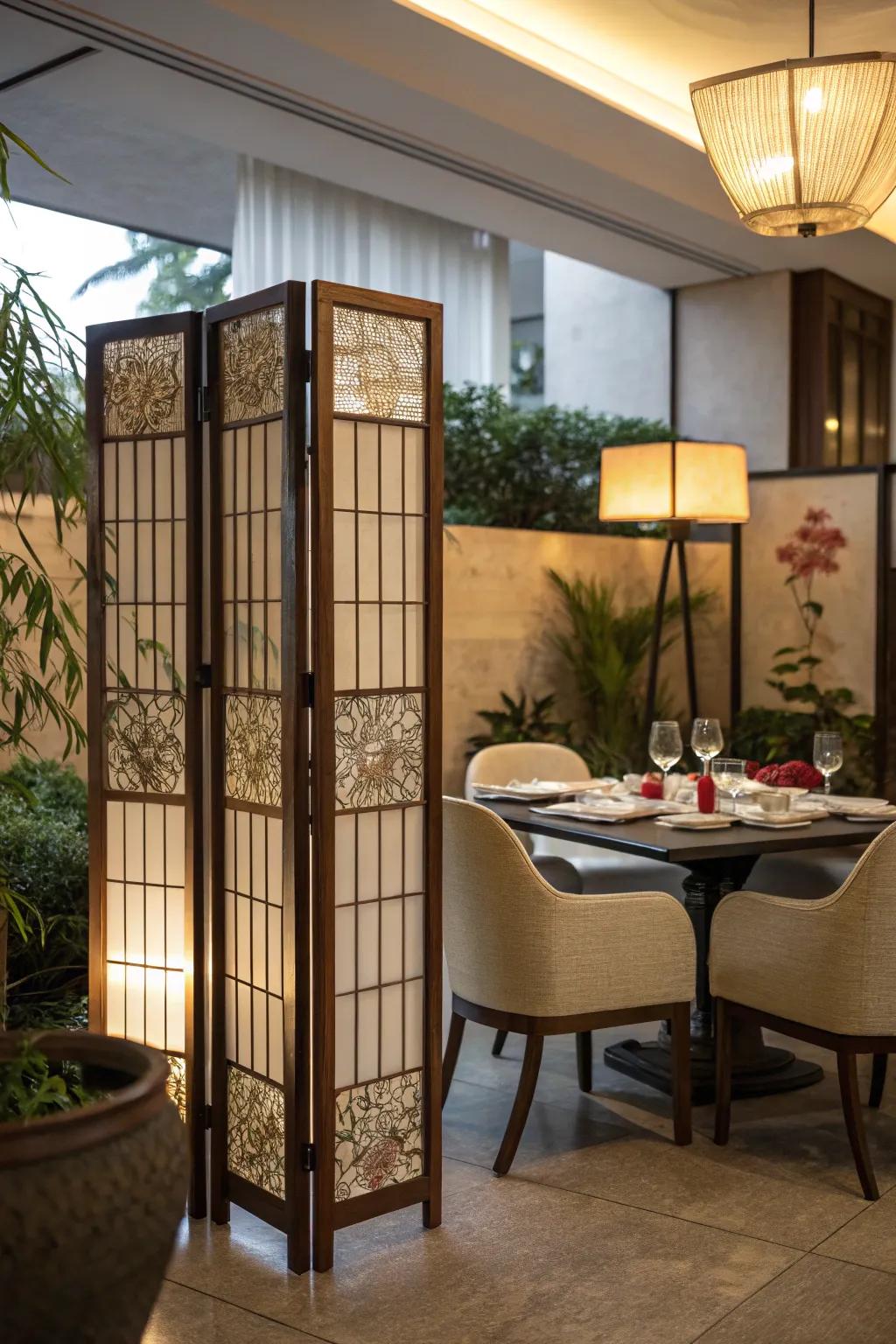 Folding screens offer privacy and style.