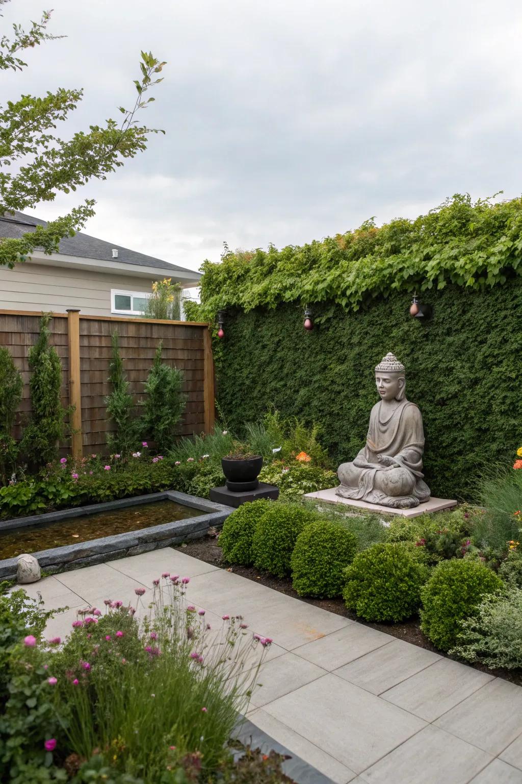 An upright garden gives a lush, vibrant background for your Buddha.