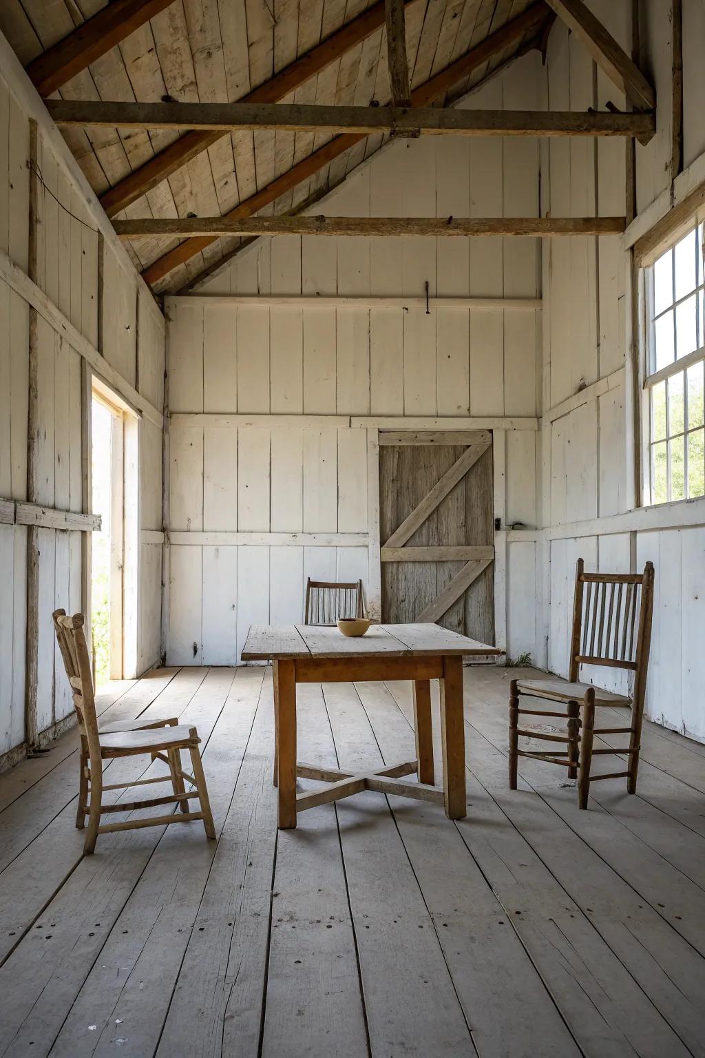 Uncluttered decor enhances the barn's architectural beauty.