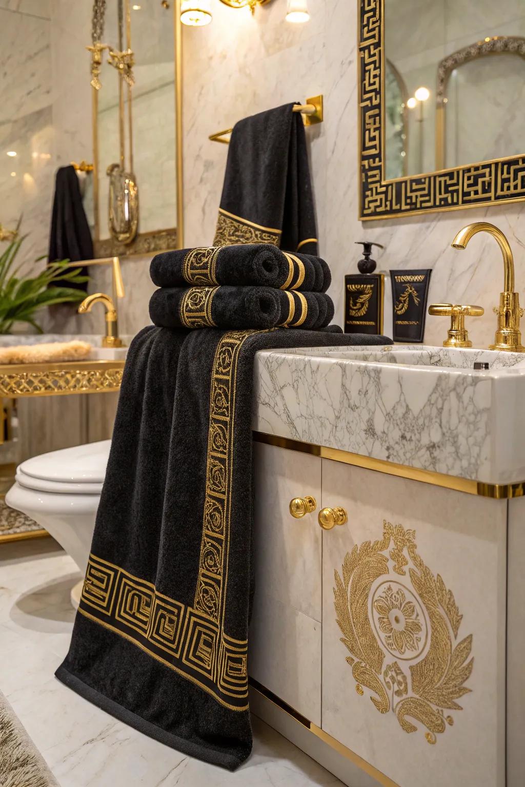 Onyx and gold cloths add a luxurious and dramatic touch.