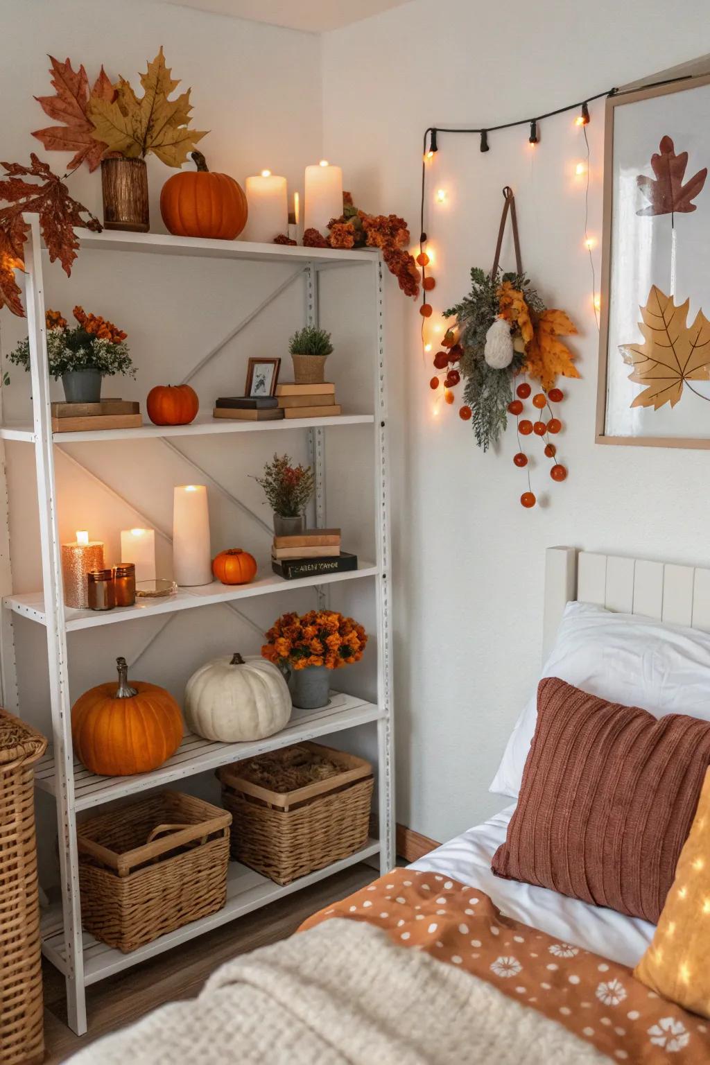 Rotate decor seasonally on shelves for a rejuvenated and updated appearance.
