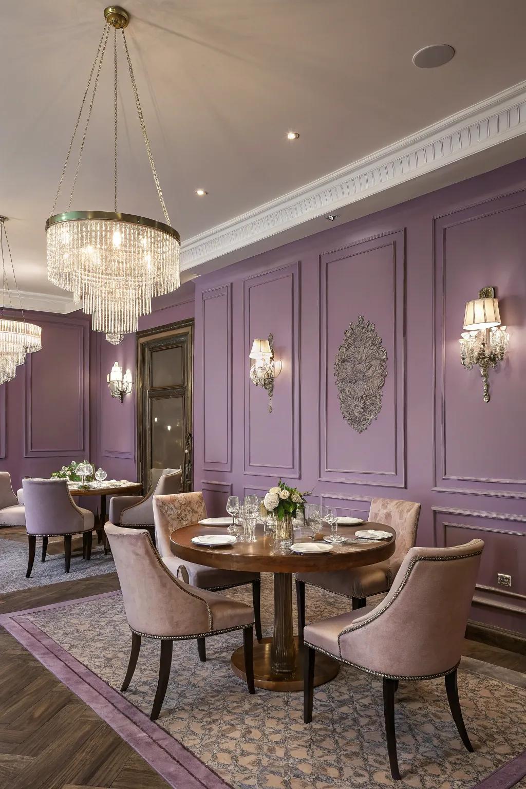 Lilac gives dining rooms a subtle elegance.