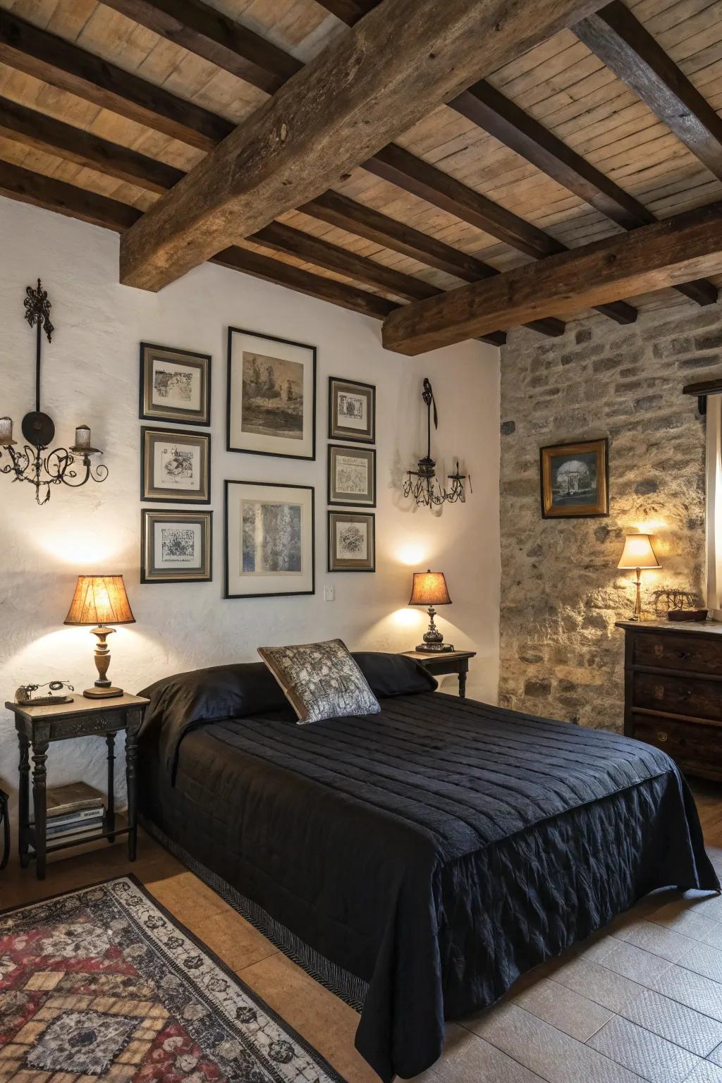 Adding rustic charm to black bedding.