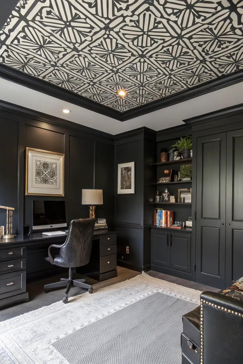 A standout ceiling enhancing drama and visual appeal.