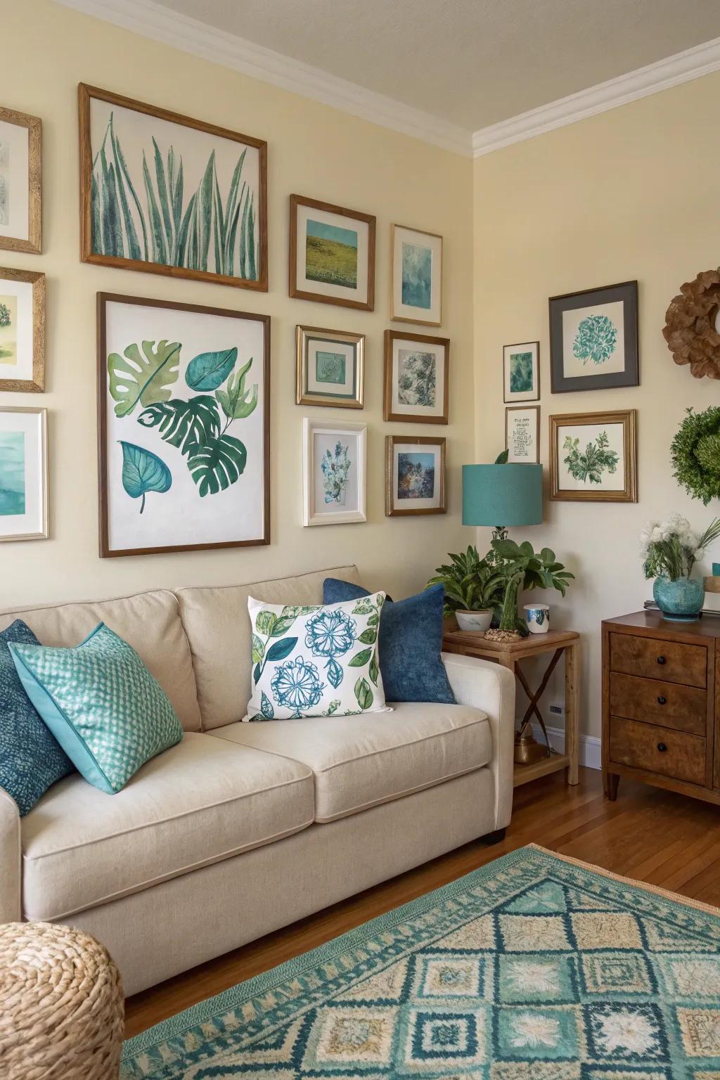 A gallery wall adds a personal touch and showcases unique style.