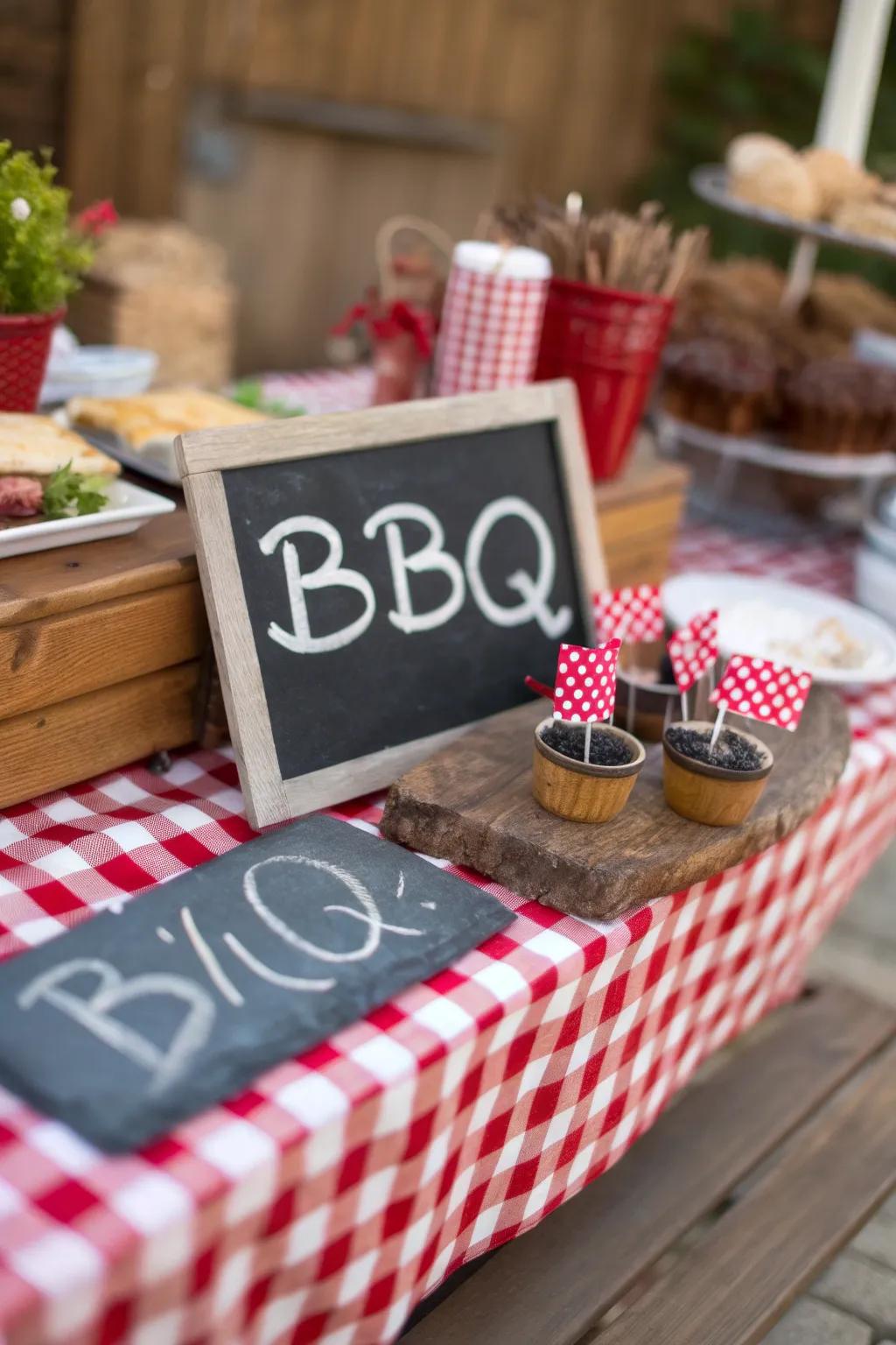 Barbecue style-themed decorations complete the presentation.
