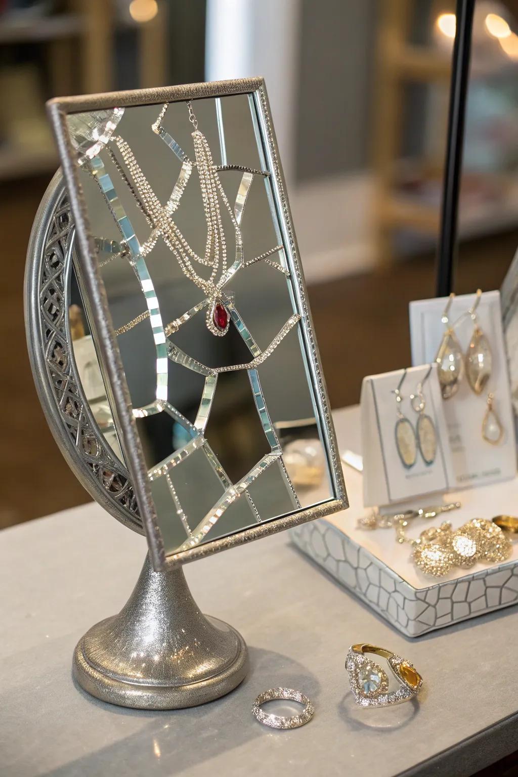 A mirror jewelry display is both practical and beautiful.