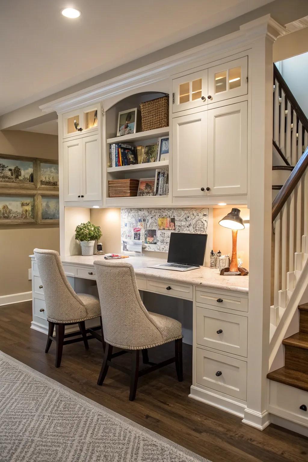 A desk made for family use, great for being together and getting things done.