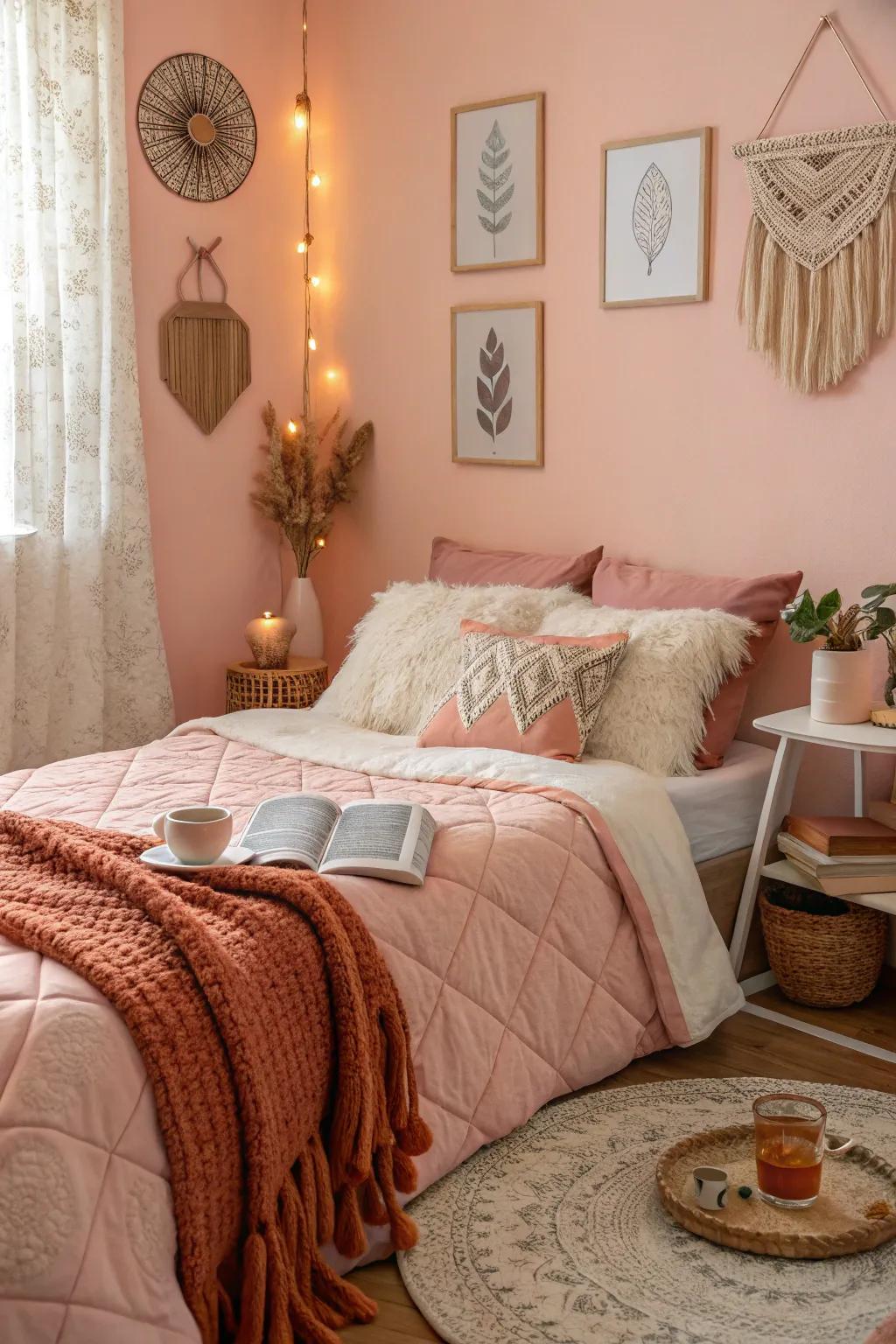 Light peach walls introduce warmth and comfort.