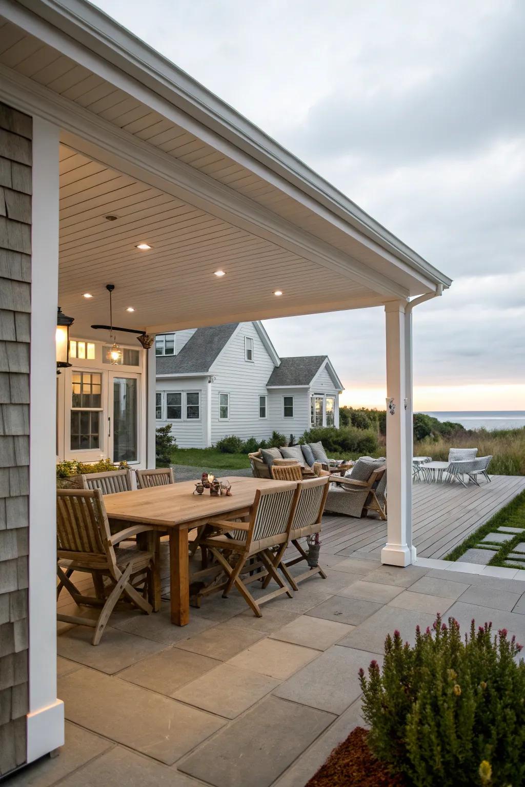 Shielded platform featuring outdoor dining setup