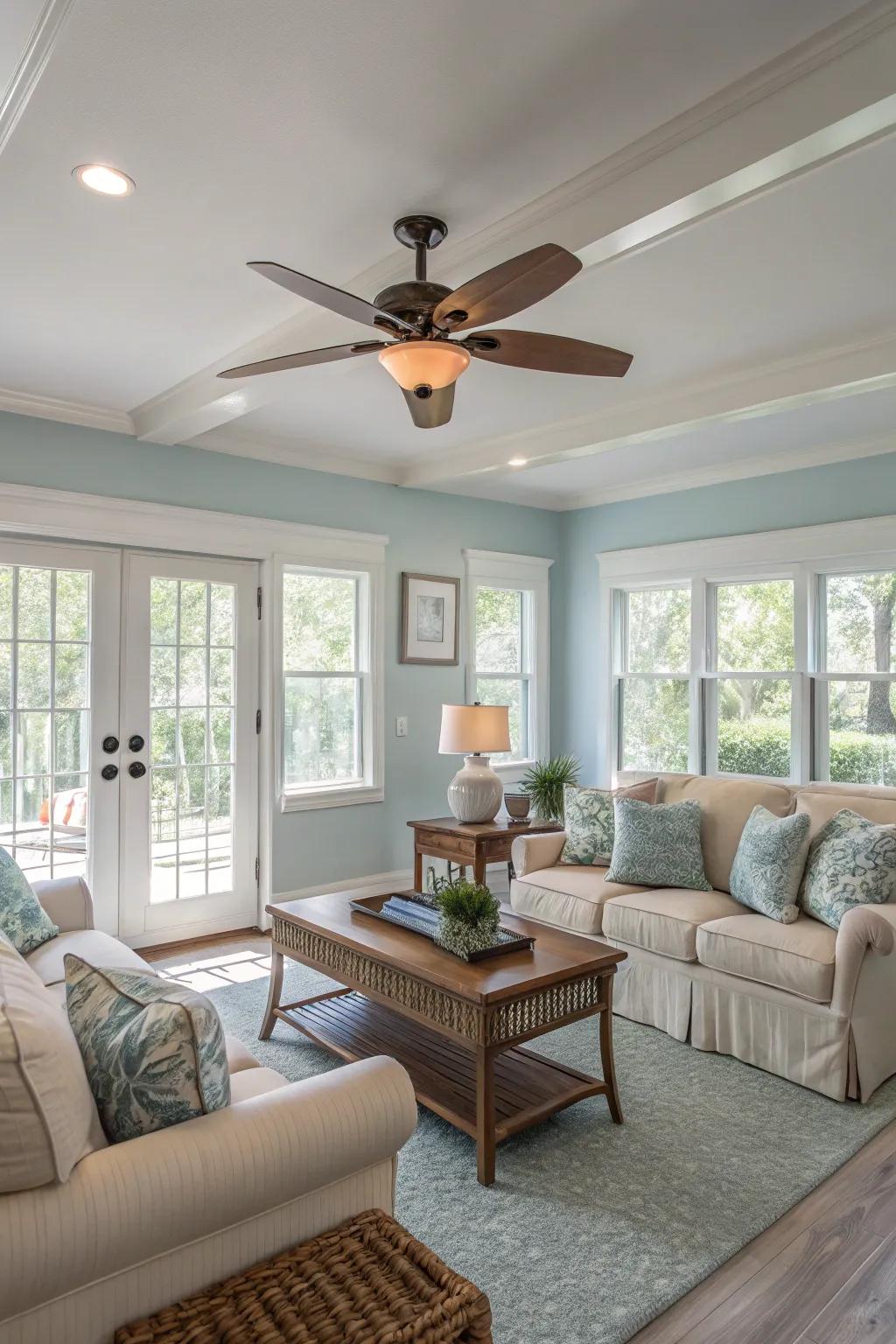 Design calm with a neutral-colored air circulator.